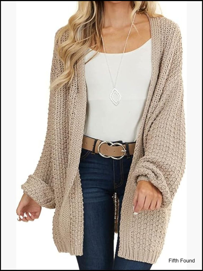 Chunky Knit Cardigan, Open Front, Long Sleeve, Oversized Fit, Acrylic